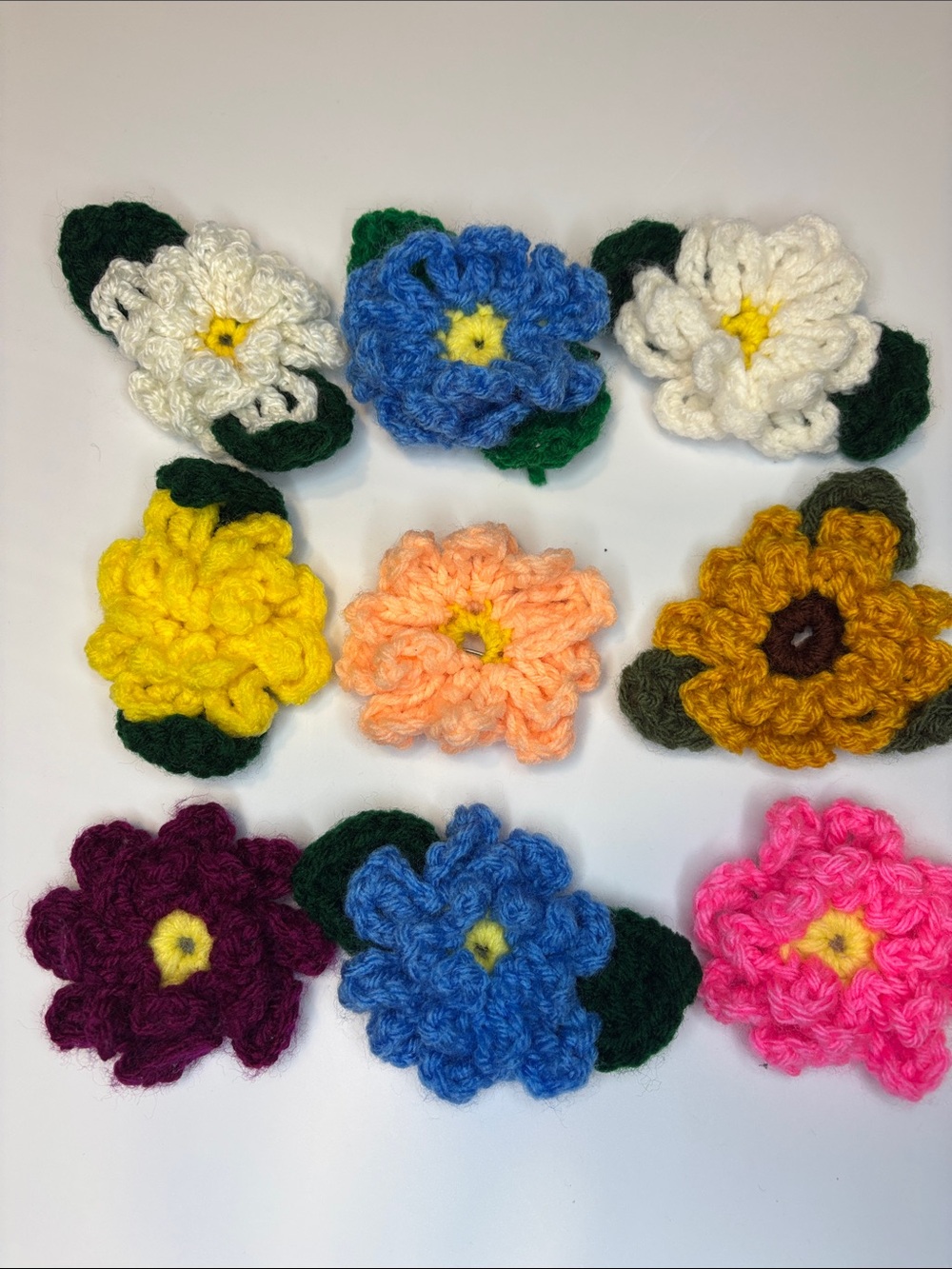 Handmade Crocheted Flower Pins Multicolor